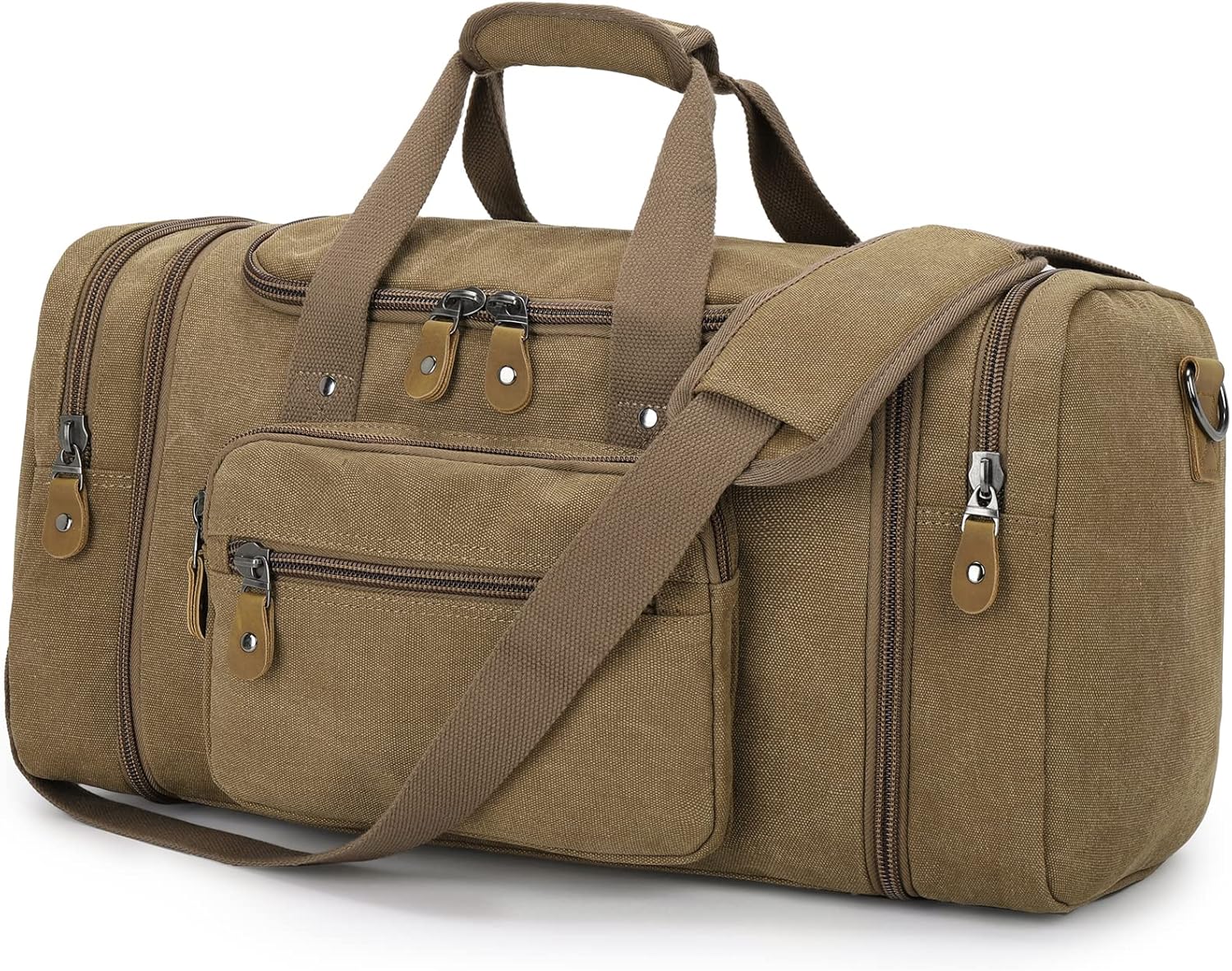 Canvas Duffle Bag for Travel, 50L Duffel Overnight Weekend Bag(Coffee)